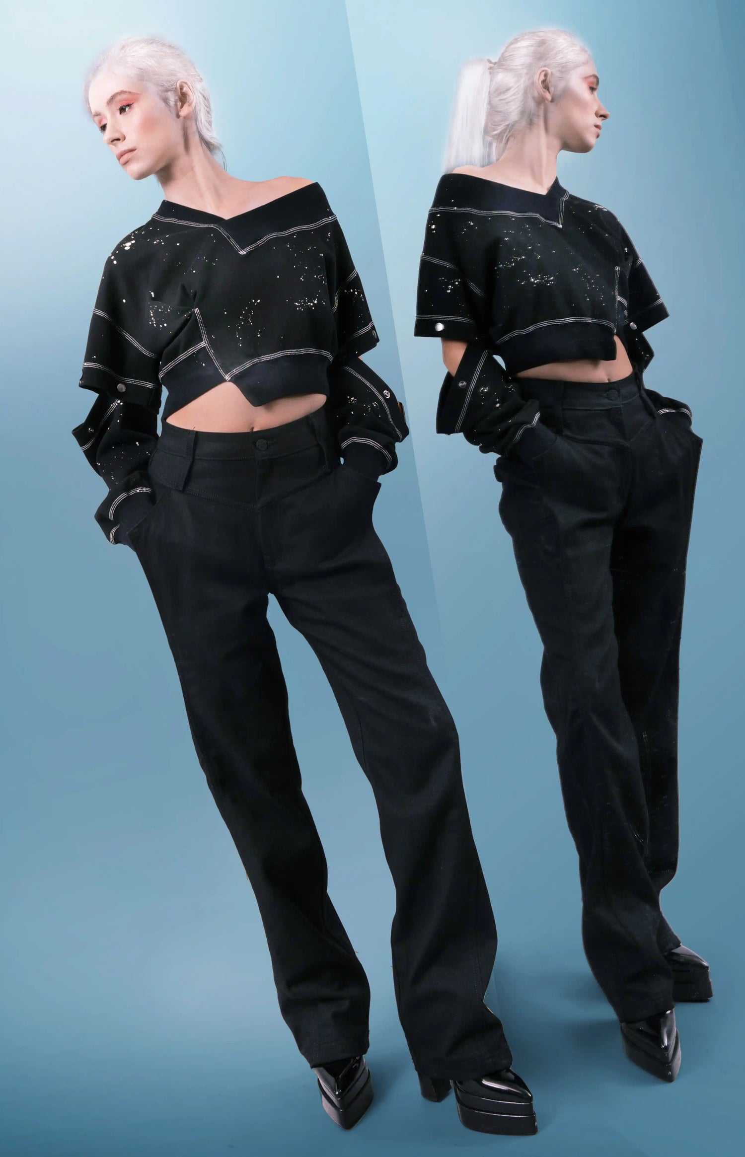 Cropped Snap Sleeve Sweatshirt