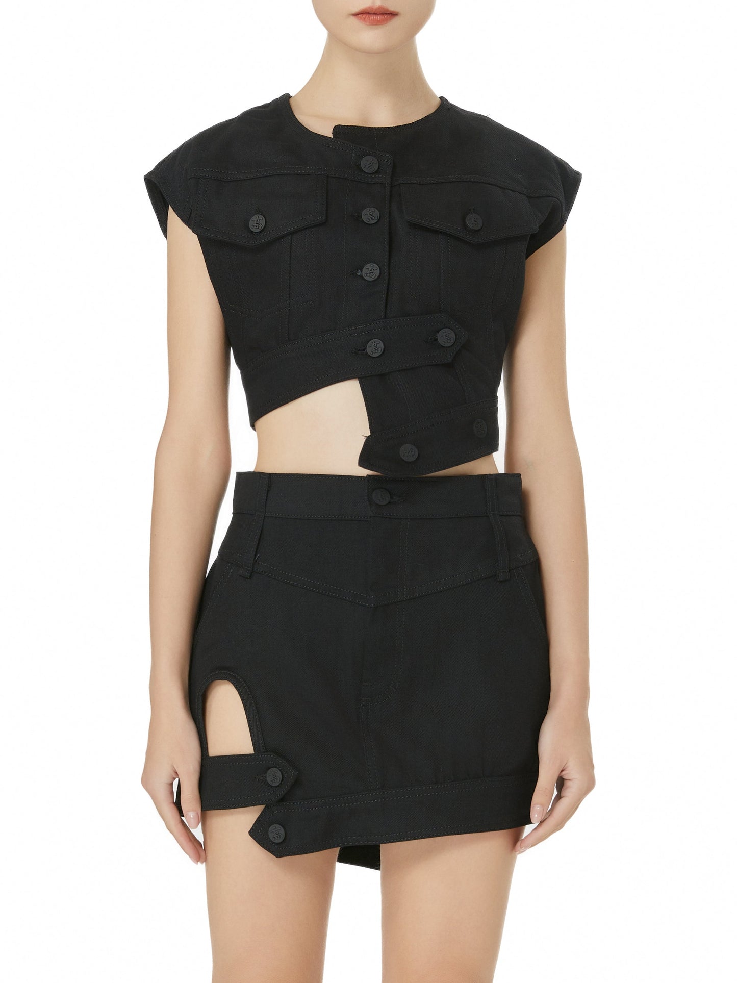 Black Denim Cropped Vest