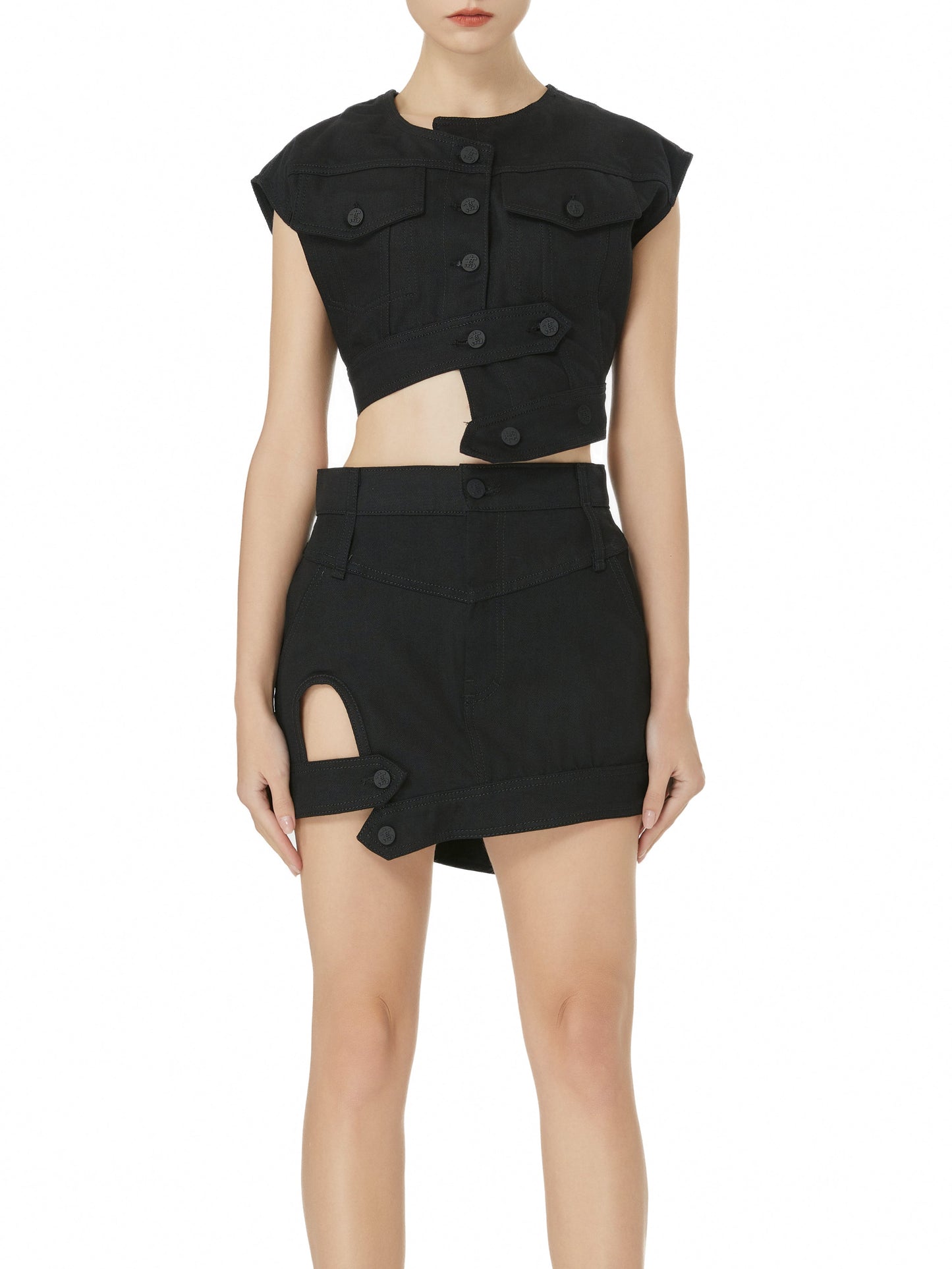 Black Denim Cropped Vest