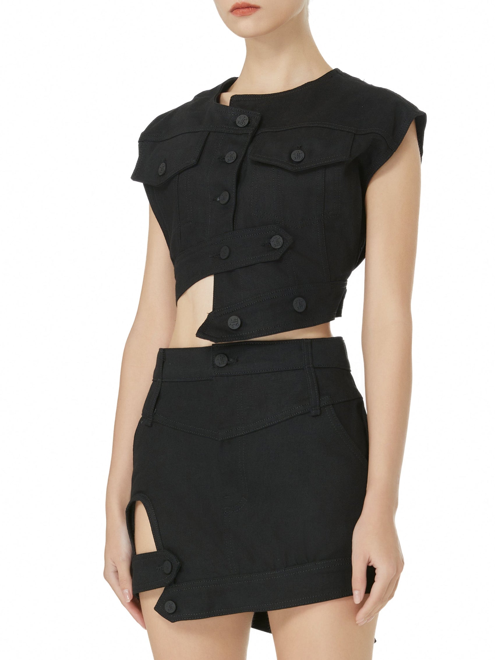 Black Denim Cropped Vest