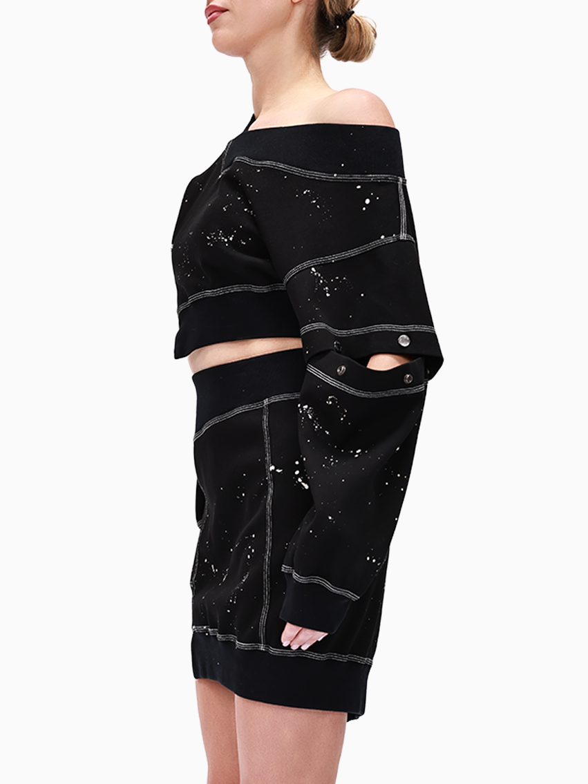 Cropped Snap Sleeve Sweatshirt