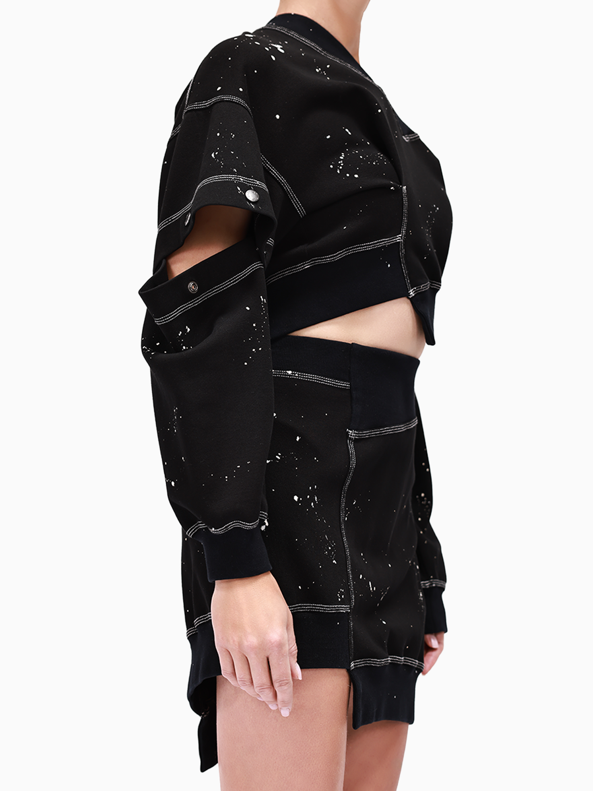 Cropped Snap Sleeve Sweatshirt