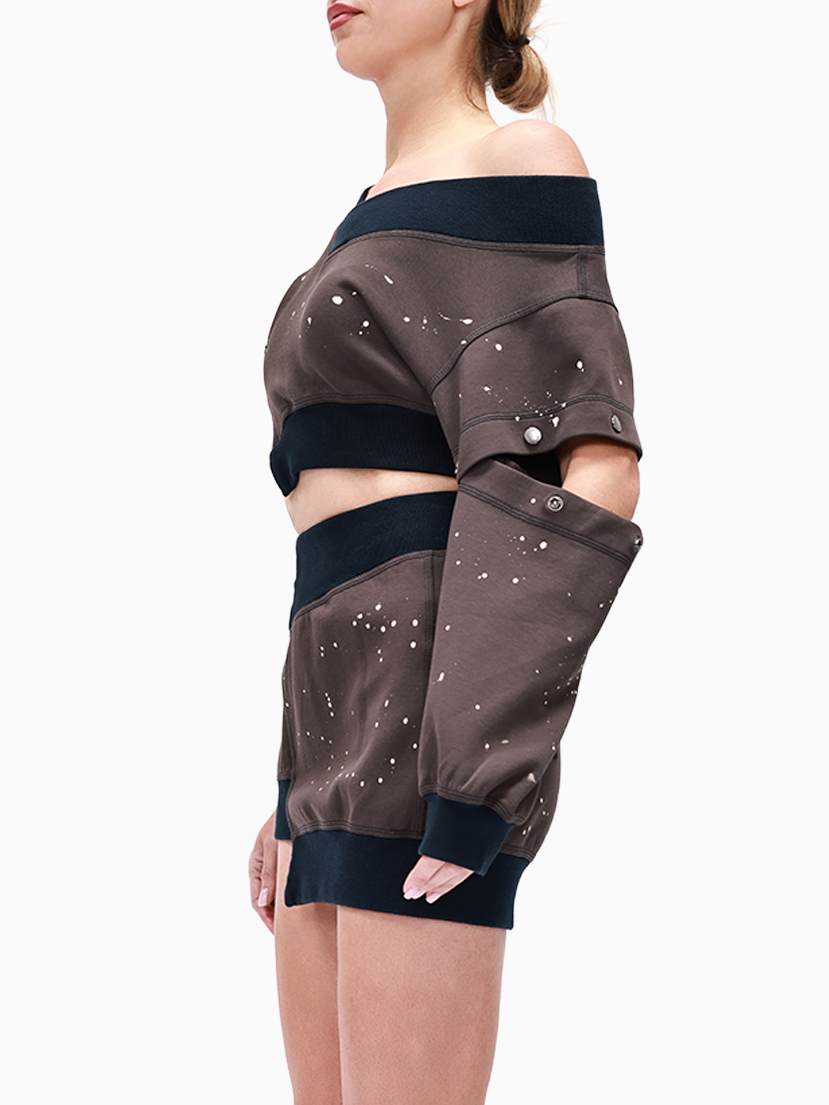 Cropped Snap Sleeve Sweatshirt