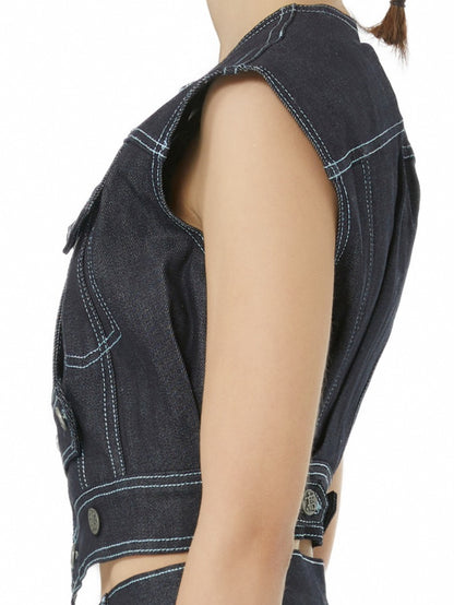 Indigo Denim Cropped Vest