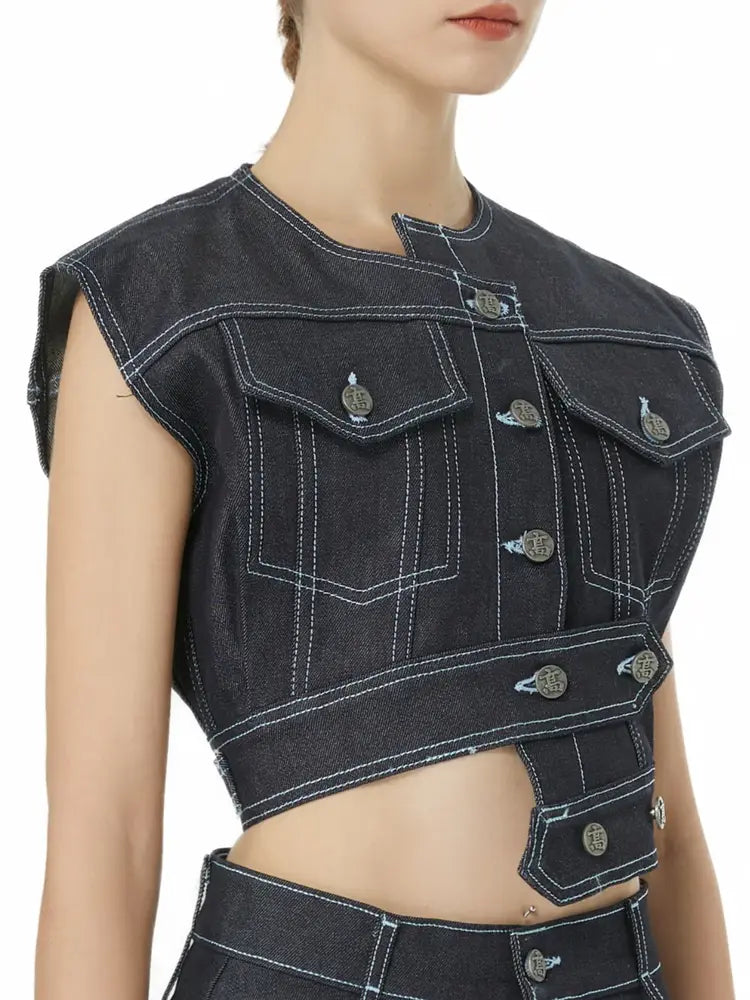 Indigo Denim Cropped Vest