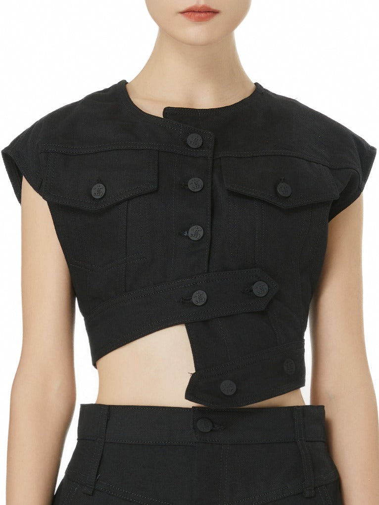 unique black cropped vest