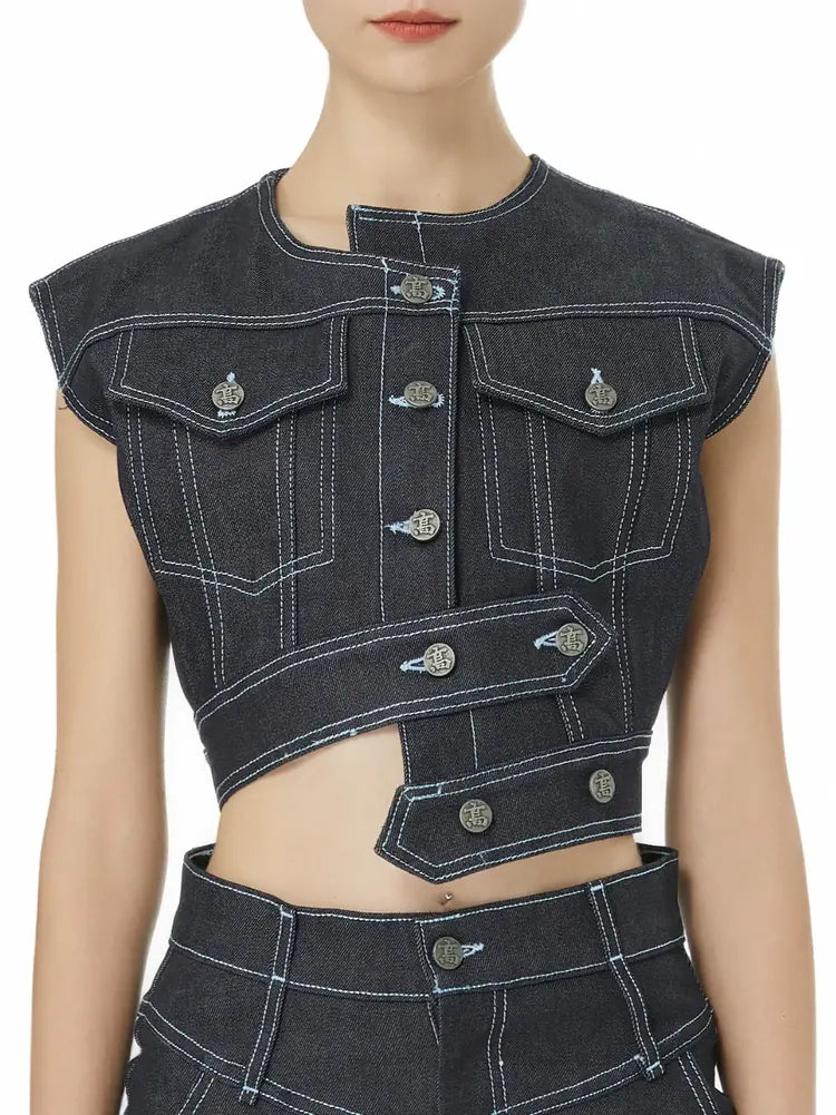 Indigo Denim Cropped Vest