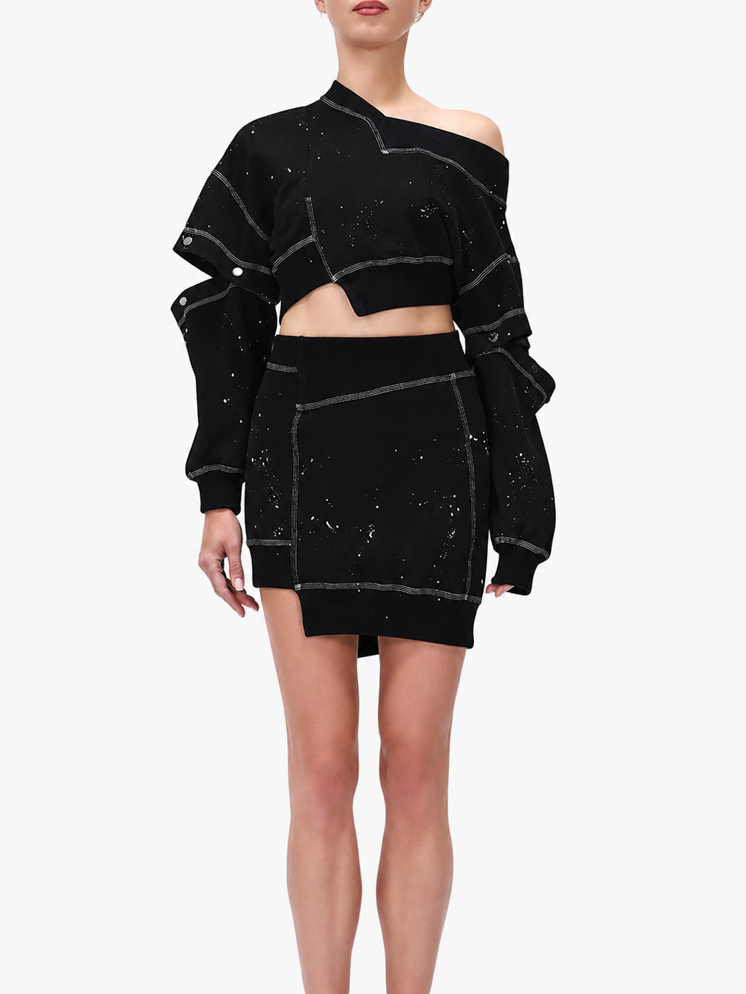Cropped Snap Sleeve Sweatshirt