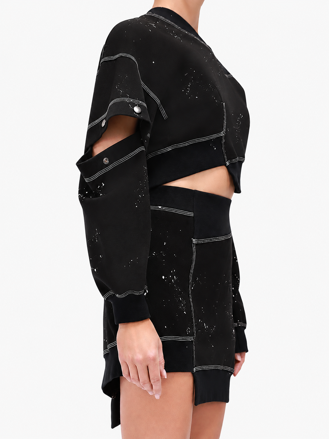 Cropped Snap Sleeve Sweatshirt