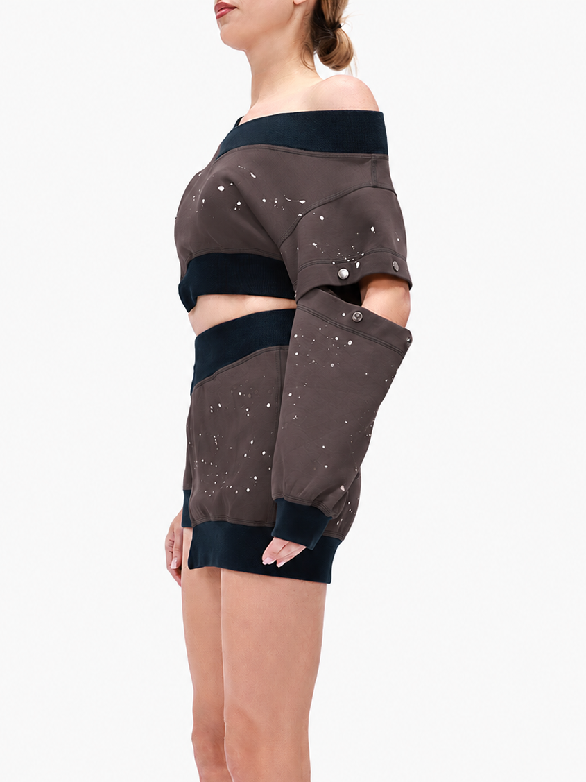 Cropped Snap Sleeve Sweatshirt