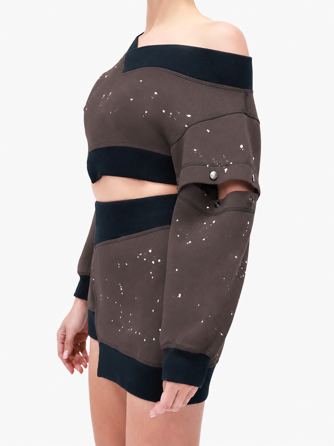 Cropped Snap Sleeve Sweatshirt
