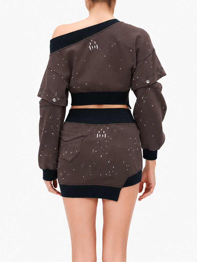 Cropped Snap Sleeve Sweatshirt