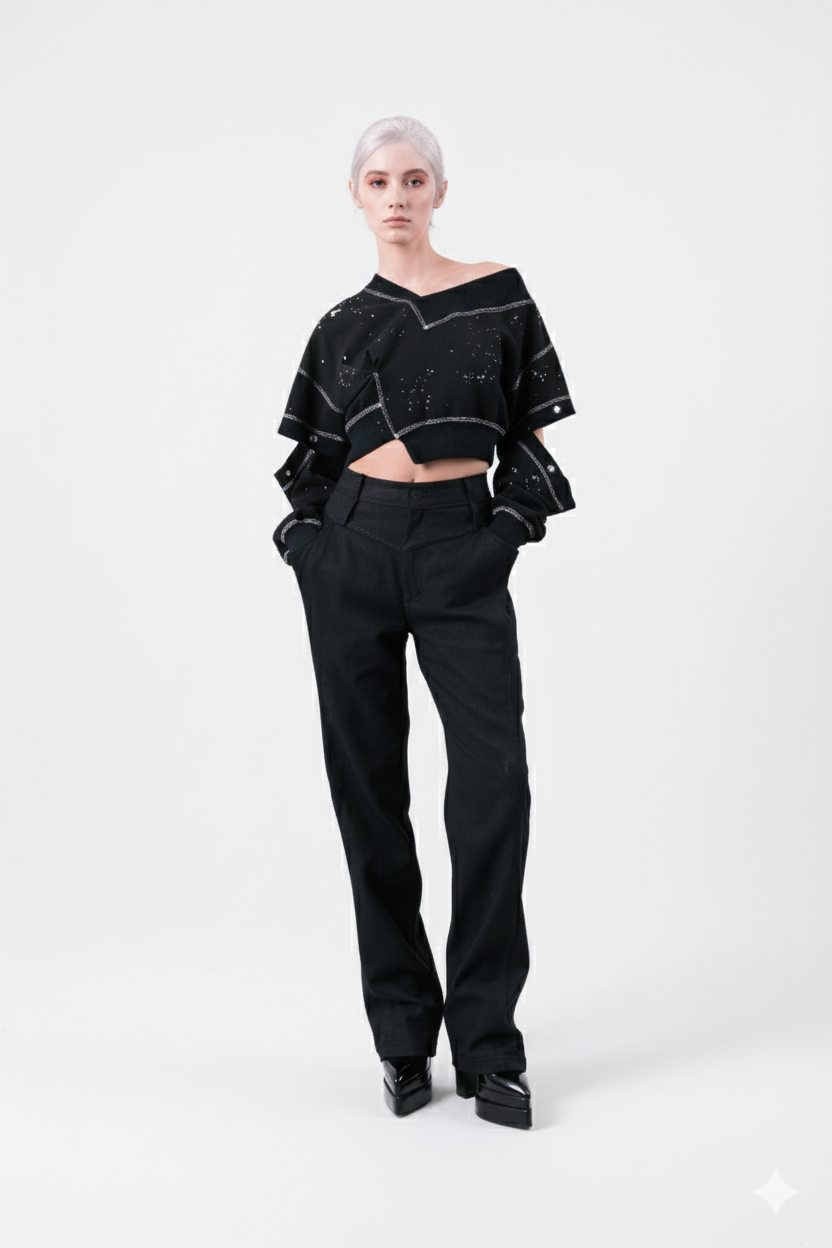 Cropped Snap Sleeve Sweatshirt