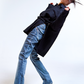 Oversized Black Denim Shirt Jacket with Belt
