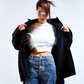 Oversized Black Denim Shirt Jacket with Belt