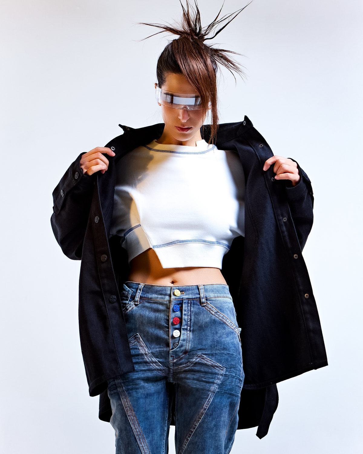 Oversized Black Denim Shirt Jacket with Belt