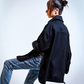 Oversized Black Denim Shirt Jacket with Belt