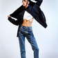 Oversized Black Denim Shirt Jacket with Belt