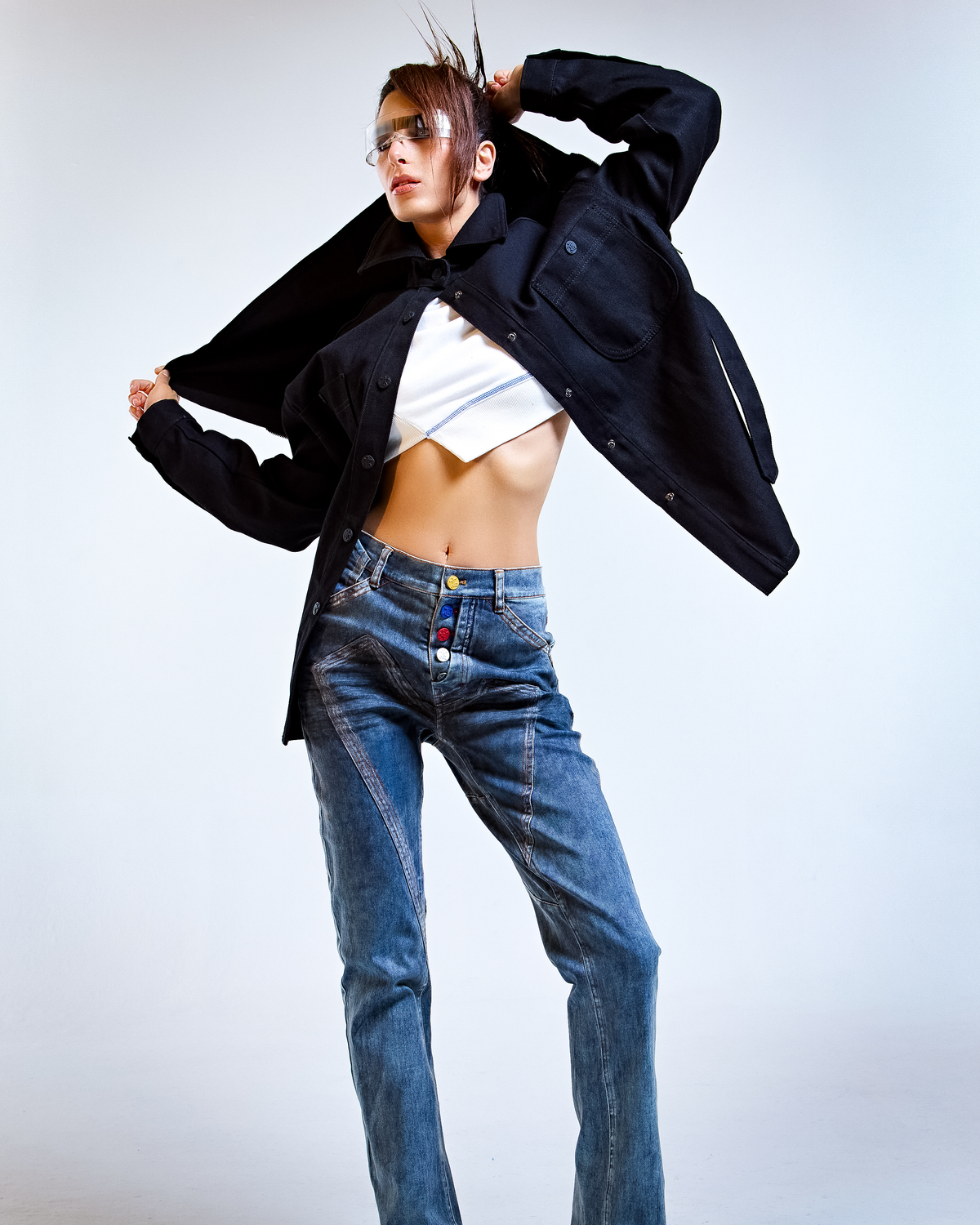 Oversized Black Denim Shirt Jacket with Belt