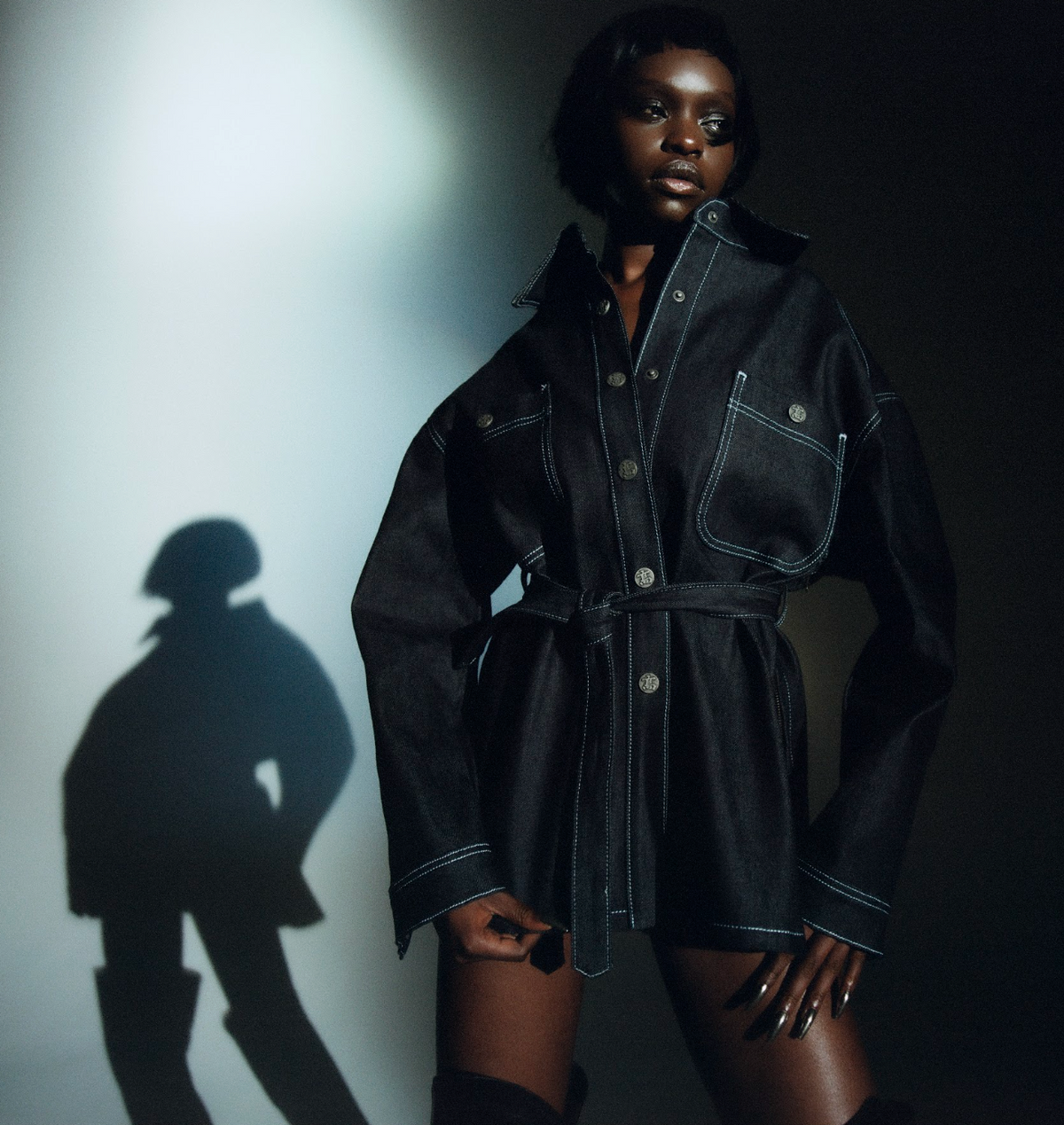 Oversized Indigo Denim Shirt Jacket with Belt